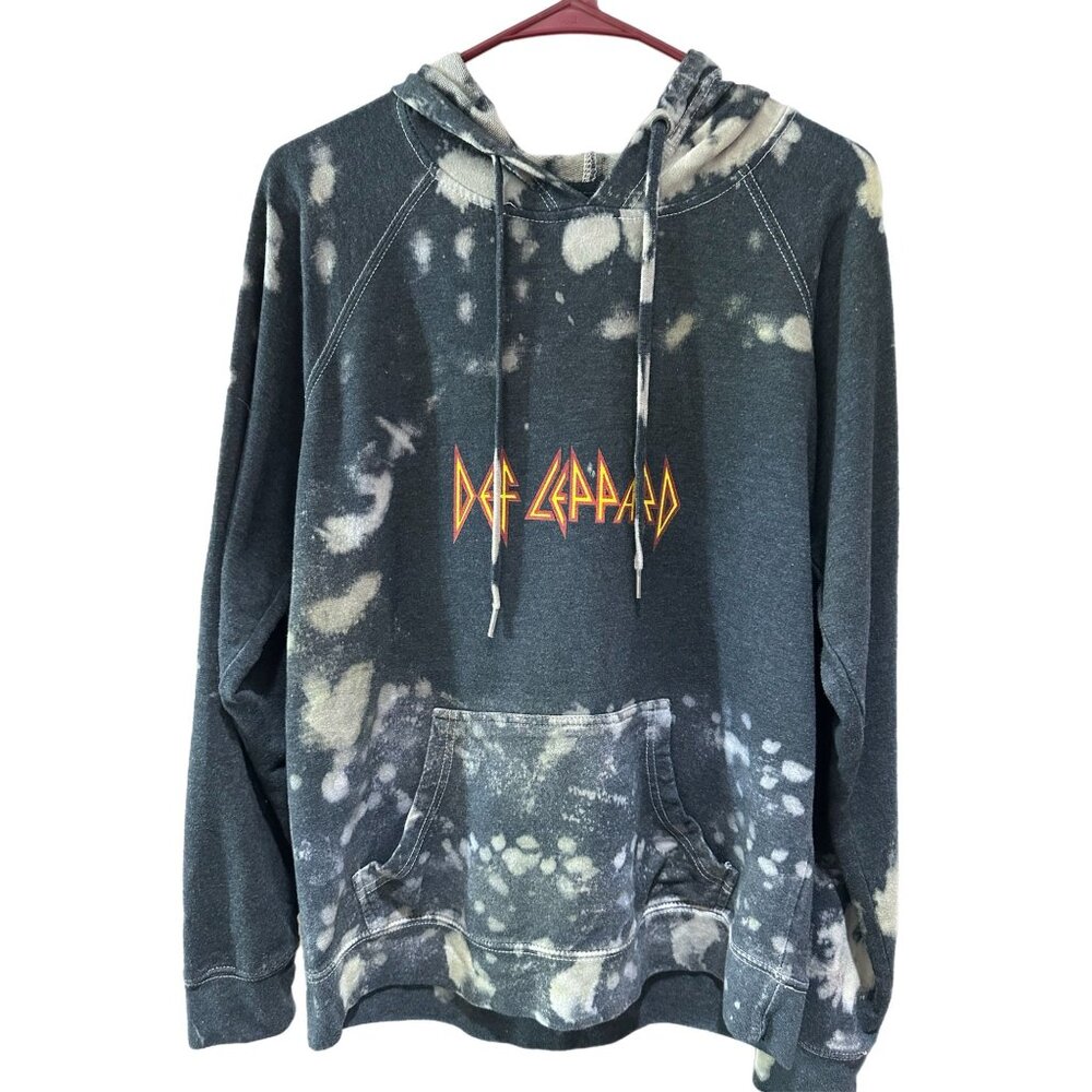 Def Leppard Size Small 1983 US Tour Concert Gray Tie Dye Hoodie Double Side SOFT